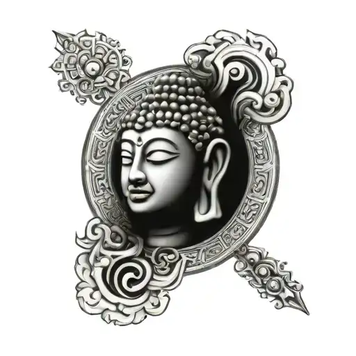 Buddhism full arm desing tattoo design idea
