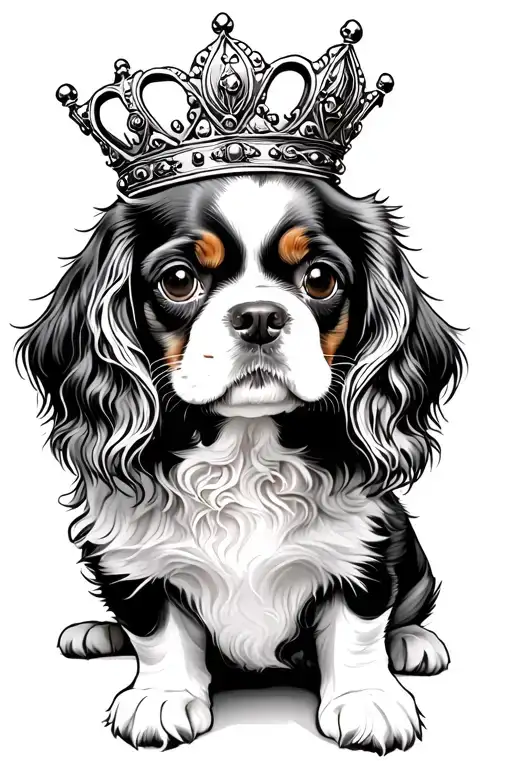 cavalier king Charles spaniel with a crown tattoo design idea