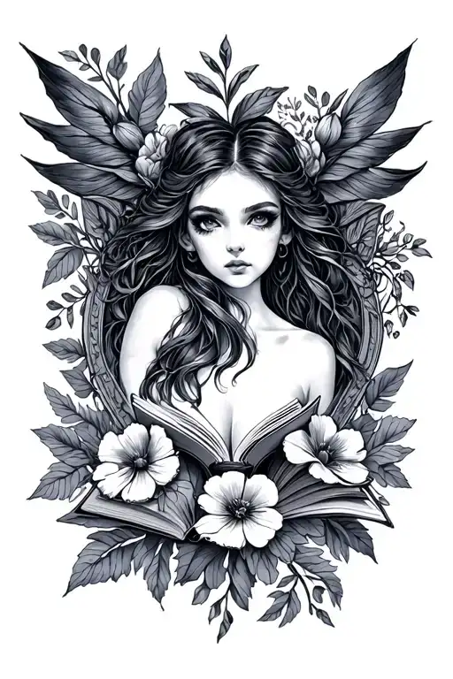 Gemini cancer cusp with floral frame book tattoo design idea