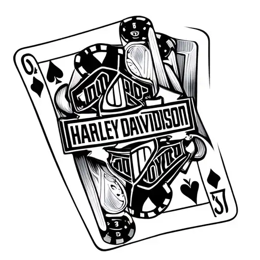 poker chips hand of cards Harley Davidson motorcycle tattoo design idea