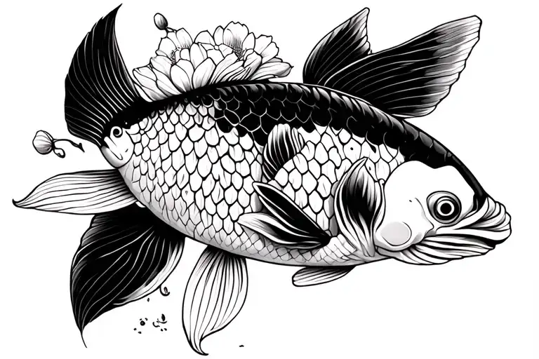 koi fish flowers tattoo design idea