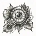 an eye that kind of looks like a anime artstyle eye. i want a clock within the eye. include cool details. black and grey tattoo design idea