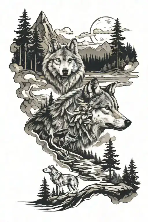 tattoo for men forearm which includes five elements of nature and howling wolf with some adventure ideas  tattoo design idea