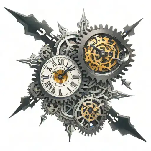 PTSD Clock Cogs in brain tattoo design idea