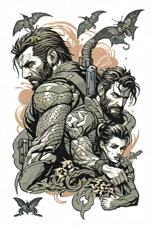 Metal Gear Solid Venom Snake and Quiet tattoo design idea