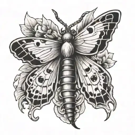 dagger death moth symmetry tattoo design idea