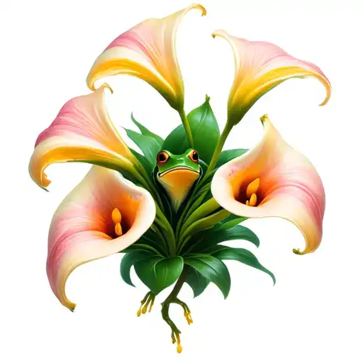 Calla Lilies and 8 frogs  tattoo design idea