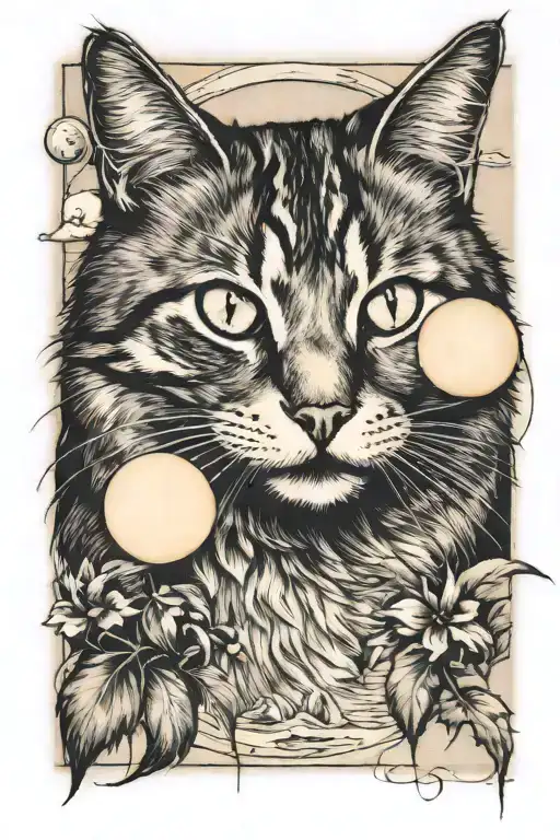 calico cat playing in sun setting tattoo design idea