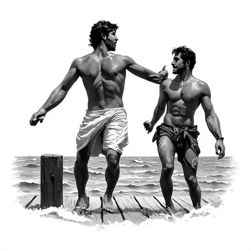 mamma mia scene with the men dancing on pier tattoo design idea