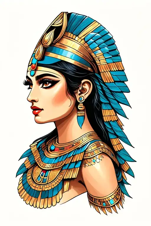 A seductive and powerful Cleopatra tattoo design, showing her with mesmerizing eyes  tattoo design idea
