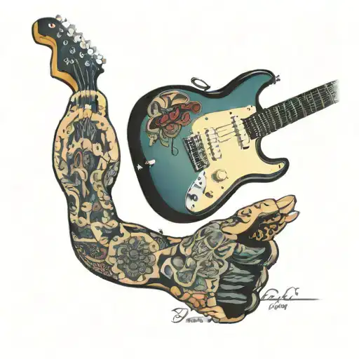 forarm to hand fender guitar and scale tattoo design idea