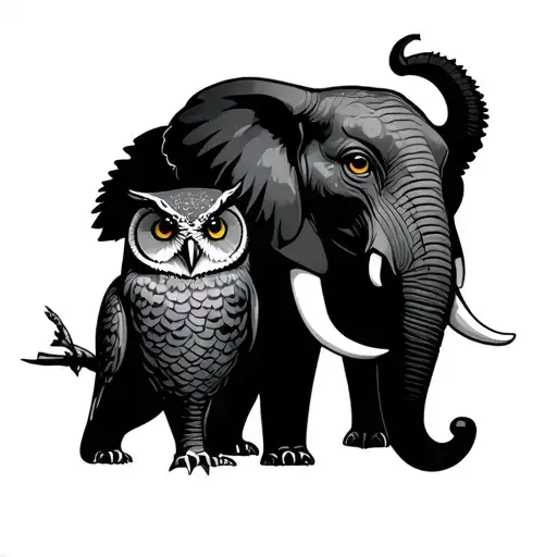 Owl And Elephant tattoo design idea