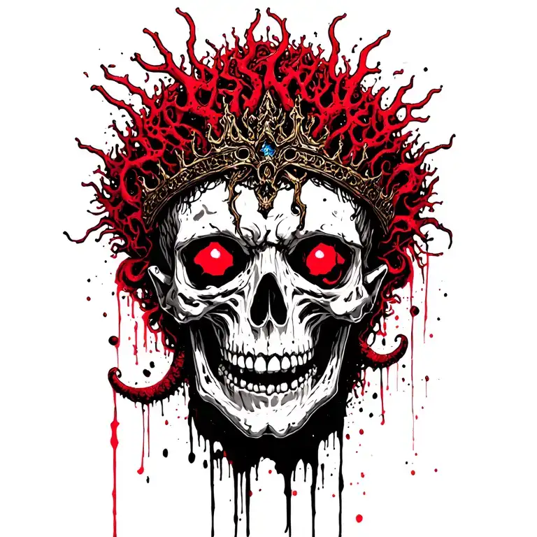 King Of Bones With A Coral Crown, Hades 2 Style, Eldritch, Tentacles, Lovecraftian, Deep Sea tattoo design idea
