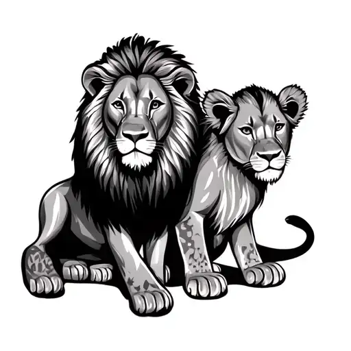 A lion and a lion cub are sitting tattoo design idea