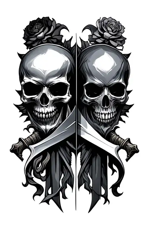 swords and skulls facing each other tattoo design idea