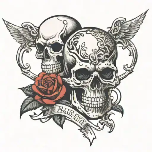 skull, rose intertwined, chicano style, laugh now cry later, hustle, ace card  tattoo design idea