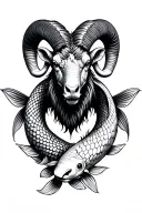 ram with 2 koi fish around it tattoo design idea