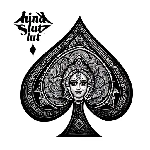 hindu slut written on black of spade shaped geometry tattoo design idea