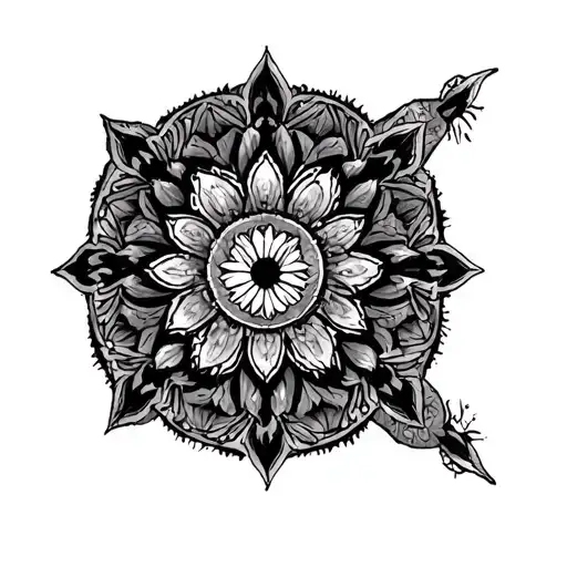dainty mandala gothic cathedral tattoo design idea