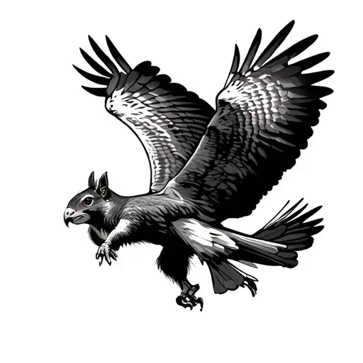 red tailed hawk in flight catching a squirrel tattoo design idea