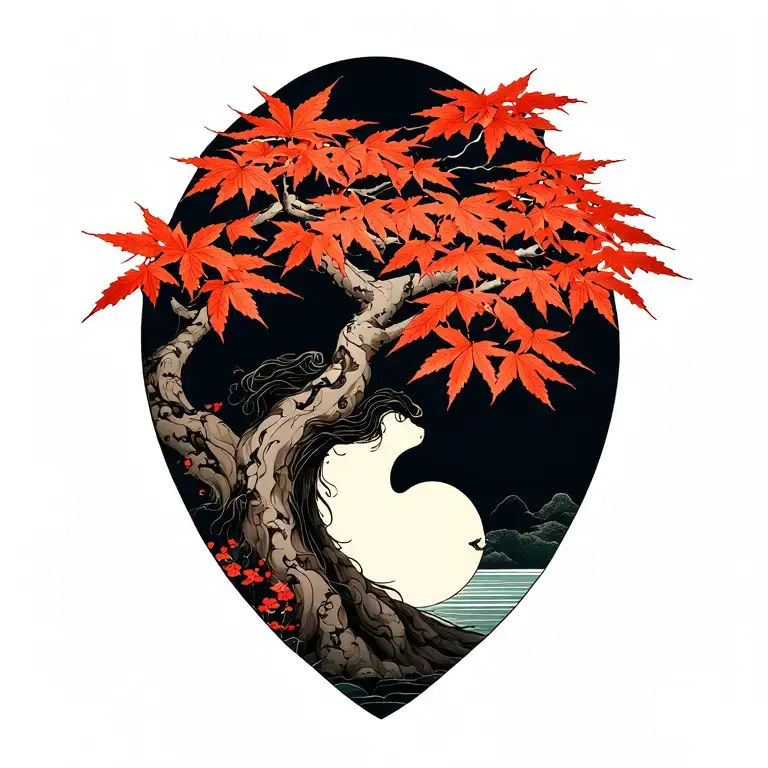 Japanese maple tree tattoo design idea