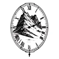 mountain in background with clock transposed on the left tattoo design idea