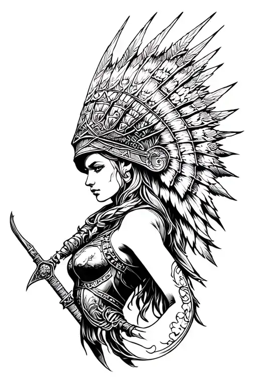 valkyrie warrior woman tattoo design idea