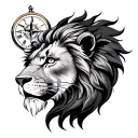 lion,compass and clock face tattoo design idea