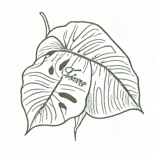 monstera leaf with words "momento vivere" inside tattoo design idea