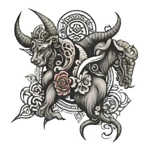 blend of cancer, Aries, Capricorn and Gemini signs tattoo design idea