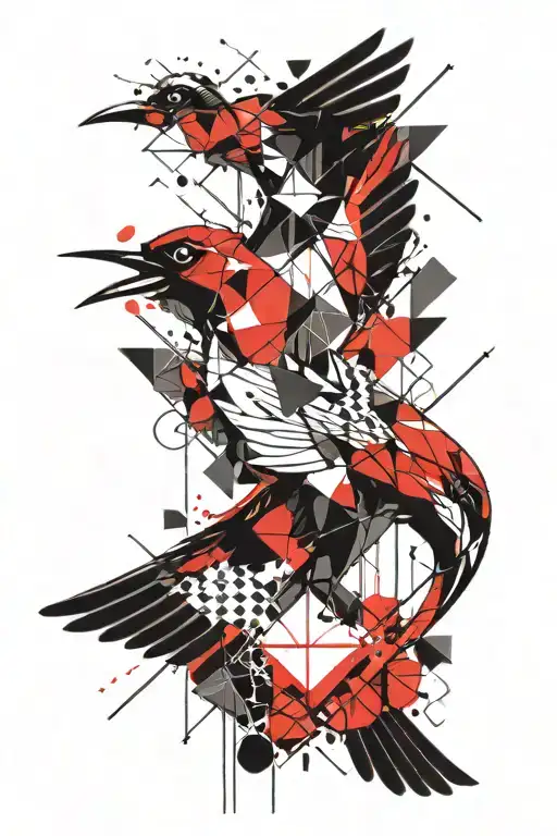 swift bird, geometric figures full sleeve tattoo design combining tattoo design idea