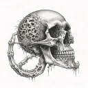 A detailed hand with long nails holding a skull, showcasing the balance between beauty and mortality tattoo design idea