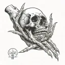 A detailed hand with long nails holding a skull, showcasing the balance between beauty and mortality tattoo design idea