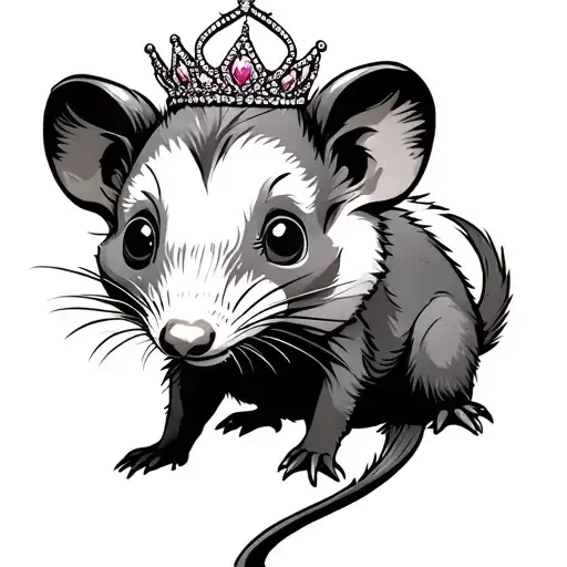 cartoon opossum with tiara tattoo design idea