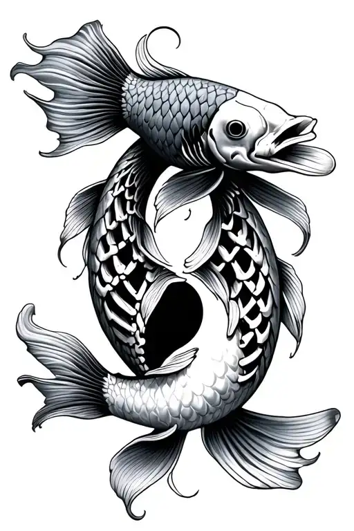 koi fish ying yang (one of the fish is skeleton) tattoo design idea