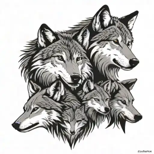 Wolf pack Parents with 2 children, Nordic design tribal design tattoo design idea