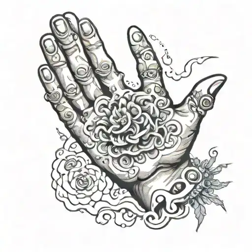 hand of god coming down through cliuds to collect a soul tattoo design idea