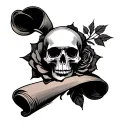 cross wrapped in scroll rose and skull tattoo design idea