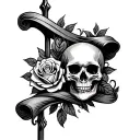 cross wrapped in scroll rose and skull tattoo design idea