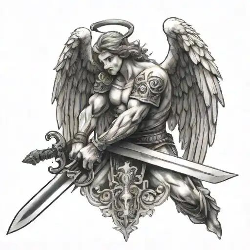 angel with a sword vs evil tattoo design idea