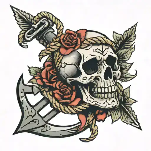 skull anchor rope rose owl tattoo design idea