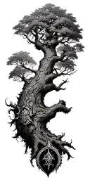Tree of life Whit text In umbra temporis Whit warhammer 40000k style and A bit ancient rome style  tattoo design idea