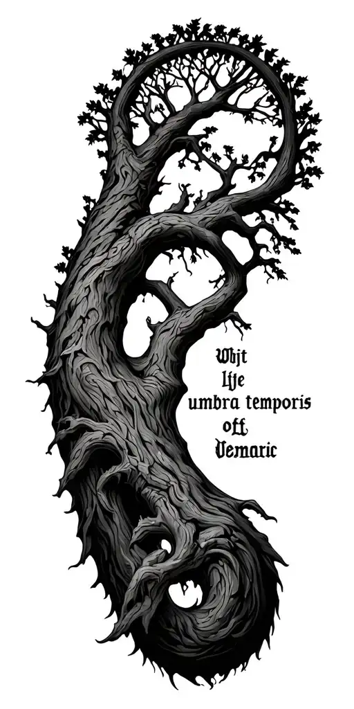 Tree of life Whit text In umbra temporis Whit warhammer 40000k style and A bit ancient rome style  tattoo design idea