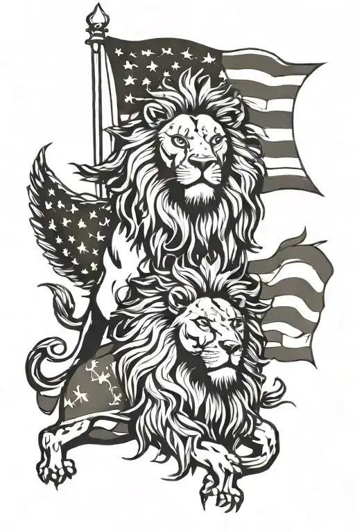 belgian lion, american flag, two birds tattoo design idea