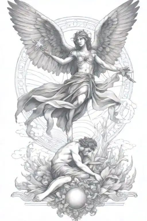 fallen angel and saint of the sea to earth tattoo design idea