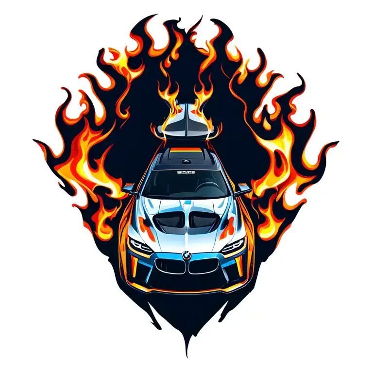logo bmw car front flames tattoo design idea