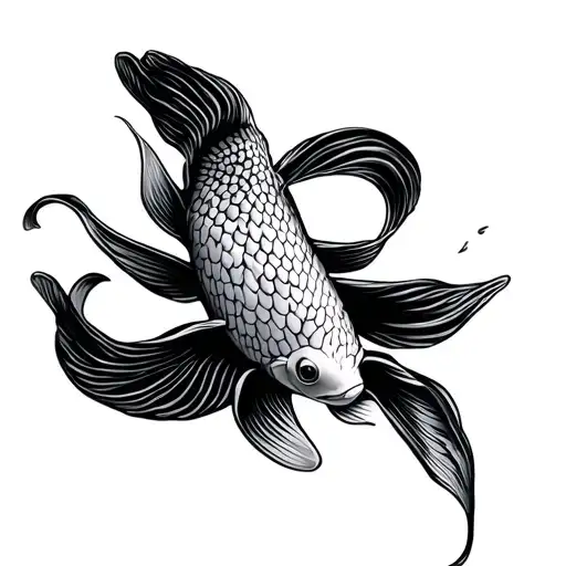 ichthys text on koi fish swimming tattoo design idea