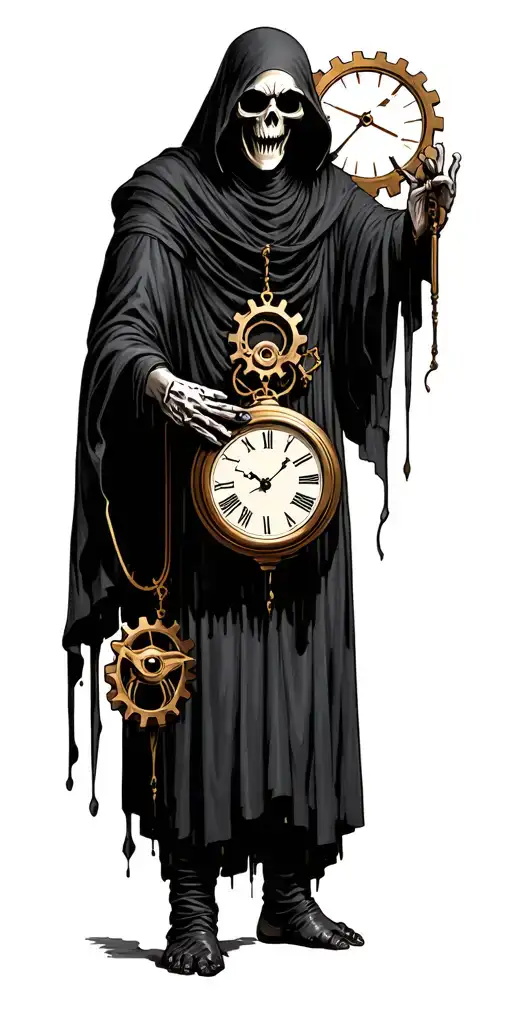 grim reaper holding clock gears tattoo design idea