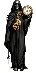 grim reaper holding clock gears tattoo design idea