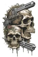 a commando dagger stabbing a skull with the uniform n jack as the background tattoo design idea